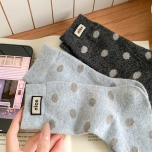 Calzini da <span class=keywords><strong>Donna</strong></span> di Alta Qualità in Cinque Colori a Pois, Caldi Calzini in <span class=keywords><strong>Lana</strong></span> a Metà Polpaccio - Product Image 4