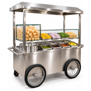 Carrito de Comida Móvil de Acero Inoxidable de 3 Ruedas, Resistente al Óxido, Dimensiones Personalizables, Mostrador con Vitrina de Vidrio, Bandeja de Servicio para Exteriores - Product Image 1