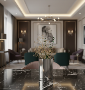 Vase en acier inoxydable moderne et écologique, finition miroir argenté, centre de table décoratif cylindrique pour mariage et salon - Product Image 2