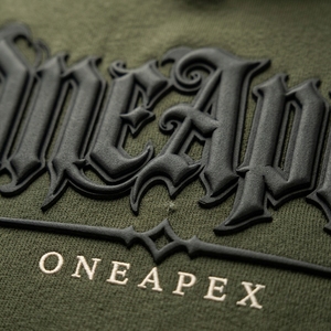 Sweat-shirt à capuche surdimensionné vert olive pour homme, streetwear de luxe, avec logo embossé sur le devant, vente en gros de vêtements - Product Image 6