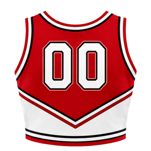 Haut court de cheerleading sans manches pour femme, col en V, rouge, blanc, noir, uniforme d'équipe de cheerleading, tenue de sport pour compétition - Product Image 2