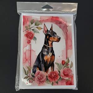 Doberman Pinscher Valentine Roses Whimsical A7 Tamaño 5x7 Tarjetas de notas en blanco Paquete 8 Tarjetas de felicitación en blanco con sobres - Product Image 3