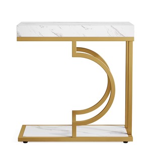 MODERN GOLD METAL WITH <b>MARBLE</b> <b>TOP</b> <b>SIDE</b> <b>TABLE</b> GOLD ACCENT PEDESTAL <b>TABLE</b> FOR LIVING ROOM &HOME DECOR - Product Image 1
