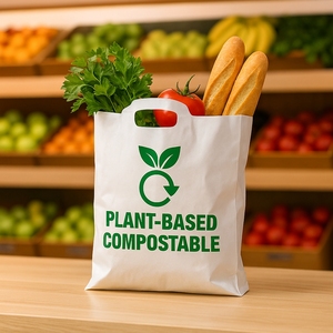 Plant-Based Cornstarch PLA PBAT <b>Biodegradable</b> Shopping Bags | Compostable Eco-Friendly Disposable Carry Bags for Grocery Retail - Product Image 1