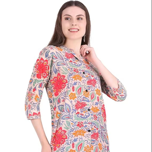 SAZU Stylish Floral Print Women’s <b>Kurti</b> with Vibrant Multicolor Design Comfortable Cotton Fabric Button Front Mandarin Collar - Product Image 1