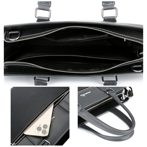 Housse pour ordinateur portable en cuir Changmian, sac à bandoulière en cuir PU avec fermeture éclair, sac de protection pour bureau professionnel, noir - Product Image 3