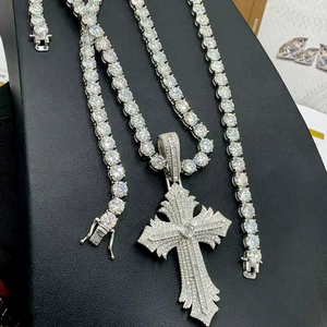 Unisex 925 Sterling Silver Moissanite Cuban Chain <b>Necklace</b> <b>Statement</b> Hip Hop Link Chain Brilliant Cut Micro Insert for Certified - Product Image 3