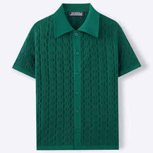 Nouveaux polos jacquard respirants pour hommes, manches courtes, texture tricotée légère, chemises de golf en tricot, meilleure qualité à bon prix - Product Image 2
