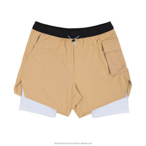 Shorts de sport pour femmes en polyester/coton uni, beige, entraînement, loisirs, 6 couleurs, séchage rapide, gymnase, course à pied, poches - Product Image 3