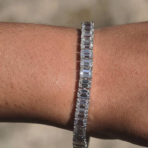 Emerald Cut Tennis <b>Bracelet</b> <b>Silver</b> Rhodium Plated Moissanite Iced Hip Hop <b>Mens</b> Womens Unisex Luxury Bling Jewelry - Product Image 2