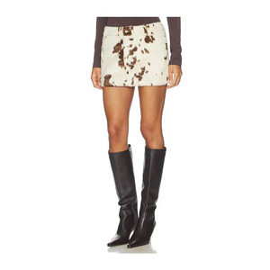 Falda Midi de Cuero Genuino con Pelo de Vaca para Mujer, Cintura Alta, Piel Auténtica con Pelo, Calidad Premium, Moda Urbana - Product Image 1