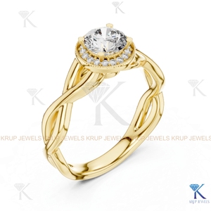 Bague de fiançailles personnalisée en diamant CVD HPHT cultivé en laboratoire, avec halo, bande torsadée tressée et bordure milgrain, en or massif 14 carats, certifiée IGI, cadeau, bague de mariée - Product Image 4