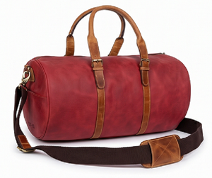Luxurious Full Grain Red Leather High Quality Portable Gym Duffle <b>Bag</b> DF-13 Retro Travel Weekend <b>Overnight</b> Luggage Polyester - Product Image 1