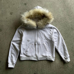 High Quality <b>Fur</b> Hooded Zip Up Hoodie Custom Distressed <b>Fur</b> <b>Trim</b> Heavy Cotton Fleece Oversized Streetwear Men Hoodie - Product Image 4