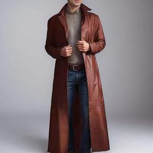 Vestes en cuir noires personnalisées pour hommes, manteaux longs en cuir noir pour hommes - Product Image 1