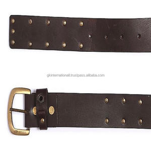 Cinturón de cuero remachado de una pieza, cinturón informal con acabado antiguo, hebilla de latón, venta al por mayor de fábrica, todos los tamaños - Product Image 3