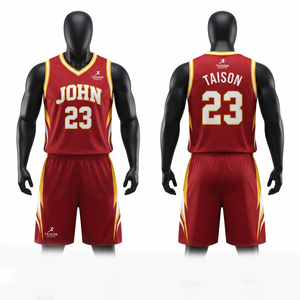 Uniforme de basketball unisexe en maille respirante 100 % polyester 160 GSM de qualité supérieure, noir avec panneau latéral rouge et logo personnalisé sur le devant - Product Image 4