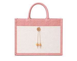 Bolsa de yute laminada rosa, ecológica, reutilizable, con botón de madera, para compras, venta al por mayor. - Product Image 1
