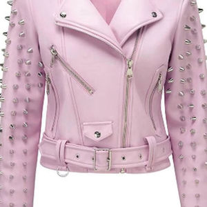 Chaqueta de Motociclista para Mujer, de Cuero Vacuno Genuino, Cuello Camisero, Cierre de Cremallera, Resistente al Viento, Corte Regular, Manga Larga, Poliéster - Product Image 3