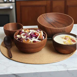 Bol à salade artisanal en bois d'acacia rustique, décoration de cuisine style ferme - Product Image 1