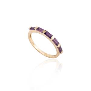 14K Solid Gold Amethyst <b>Dainty</b> Art Deco Band <b>Ring</b> - Product Image 5