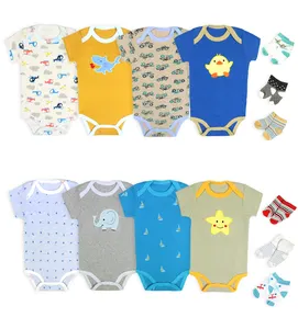 नरम सूती कपड़े बच्चे के रोपर थोक नवजात शिशु के कपड़े नरम कस्टम प्रिंट डिजाइन शिशुओं के रोपर्स