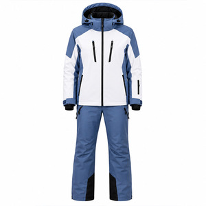 Ensemble veste et pantalon de ski imperméable pour homme personnalisé, blanc, bleu, noir, combinaison de snowboard d'hiver, coupe-vent - Product Image 1