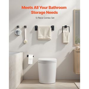 Ensemble d'accessoires de salle de bain en acier inoxydable noir mat de 16 pouces, 5 pièces, comprenant 2 crochets pour peignoirs et 1 barre porte-serviettes de 16 pouces - Product Image 2