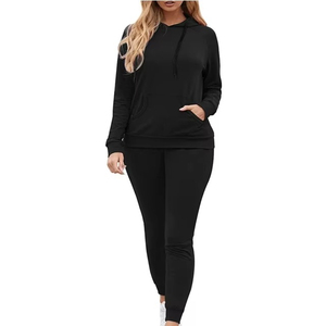 Ensemble de survêtement pour femme, streetwear d'hiver, à capuche, imprimé uni, moderne, décontracté, deux pièces, pour l'exercice et le quotidien - Product Image 1
