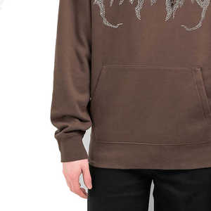 Sweat à capuche personnalisé marron avec strass, pour homme, coupe oversize, style streetwear, en molleton de coton, avec logo en cristal scintillant - Product Image 3