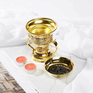 Quemador de Bakhoor Artístico de Metal Dorado con Motivos Tradicionales para Ceremonias Religiosas, Precio de Venta para Exportación - Product Image 1