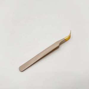 Pinzas para Extensión de Pestañas de Acero Inoxidable, Probadas a Mano, con Recubrimiento en Polvo Beige y Logotipo Personalizado, Pinzas Curvas para Pestañas - Product Image 6
