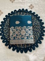 Sari en soie Banarasi pure bleu sarcelle avec broderie florale Zari pour les occasions de mariage, sari traditionnel pour femmes, Inde, Pakistan