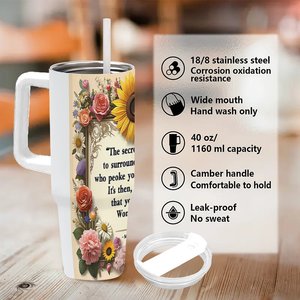 Gobelet isotherme en acier inoxydable 40 oz, motif floral avec citation, pour usage quotidien - Product Image 5