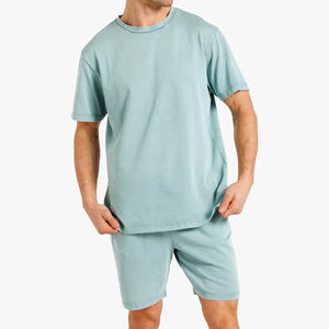 Ensemble été homme deux pièces : short et t-shirt en coton délavé style streetwear - Product Image 1