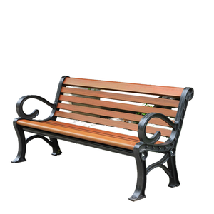 مقعد حديقة من الحديد المطاوع من الخشب المصمت مع مسند ظهر كرسي ترفيهي خارجي مربع ساحة الحديقة - Product Image 1