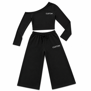 Ensemble de yoga pour femme, haut court à épaules dénudées et pantalon large, tenue de sport, ensemble fitness 2 pièces, survêtement d'entraînement, logo personnalisé - Product Image 3