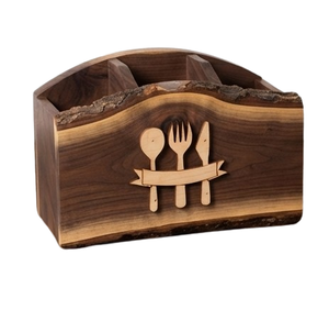 Caddy de rangement décoratif unique en bois de manguier fait main pour couverts de table et ustensiles de cuisine - Product Image 3