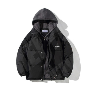 Blouson matelassé à capuche pour homme, couleur unie, fermeture éclair, coupe-vent, hiver, décontracté, rembourrage épais en polyester, coupe classique, logo frontal - Product Image 4