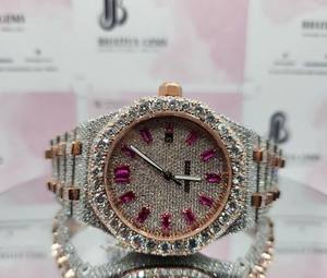 VVS Moissanite Fully Iced <b>Rose</b> Gold Automatic Luxury Watch Stainless Steel <b>Bracelet</b> Sapphire Glass Date Display Unisex - Product Image 1