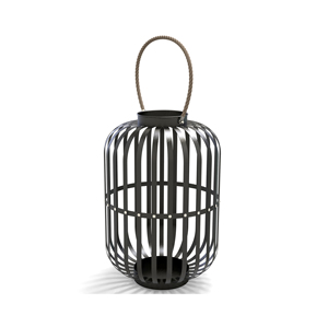 <b>Black</b> Metal Wire <b>Lantern</b> with Leather Handle for Home Decoration - Product Image 6