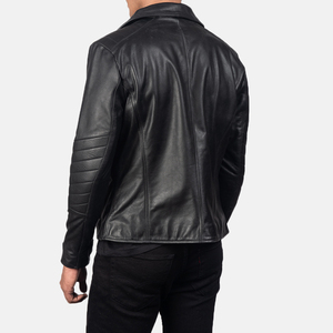 Men's Black Genuine <b>Leather</b> Cowhide <b>Leather</b> <b>Jacket</b> Turn-down Collar Zipper Closure Slim Fit Autumn Wear - Product Image 2