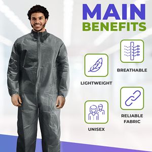 2X-Large Gris Combinaisons Jetables Pack 5 Combinaisons De Laboratoire À Fermeture Éclair Avant Poignets Élastiques 50 GSM Polypropylène Équipement De Nettoyage - Product Image 5