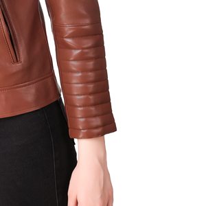 Wholesale Women Solid Color <b>Leather</b> Zipper Button Decoration Slim Casual Jacket - Product Image 6
