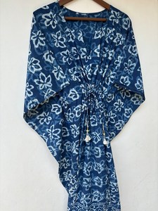 Nuevo Kaftán con Estampado Animal, Cuello en V, Cierre con Cordón, Corte Evase, de Algodón Suave Indio, con Encaje, Largo Completo, para Playa, para Mujer - Product Image 2