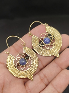 Handmade Brass Lapis Lazuli Gold Plated Lightweight Natural Stone Stud Jewelry Wholesale Supply - Product Image 6