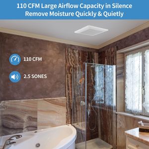 Ventilatore di Scarico per Bagno Molto Silenzioso 110 CFM con Grande Capacità di Flusso d'Aria, Risparmio Energetico, Montaggio a Soffitto, Struttura in Metallo - Product Image 2