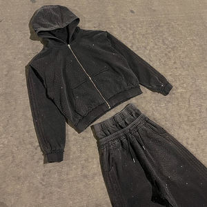 Survêtement à capuche léger en coton 100% avec logo personnalisé et strass, qualité supérieure, pour homme et femme, style streetwear hiver - Product Image 1