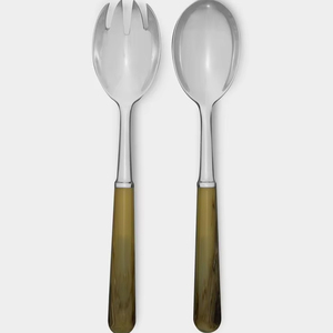 <b>Tortoise</b> Shell Handle Salad Servers Set with Stainless Steel Tips 2-Piece Salad Fork and Spoon for Elegant Serving - Product Image 1