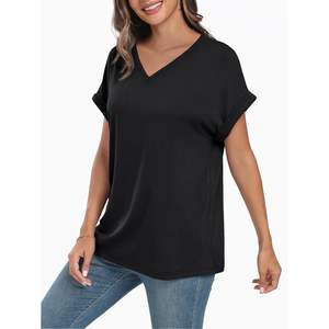 2025, Camisetas básicas para mujer, camisetas de verano de manga corta básicas informales con cuello de pico de gran tamaño, camisetas holgadas transpirables disponibles XS XXS - Product Image 4